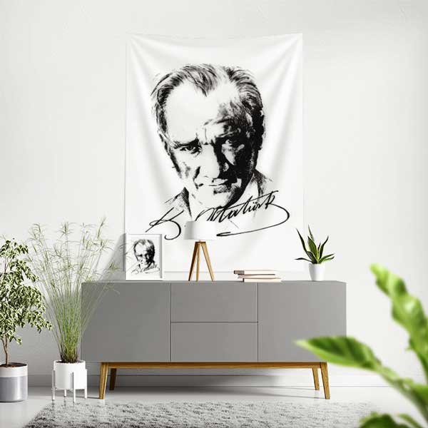 ataturk-duvar-resimlei-14331-00 Atatürk Kaligrafik Portre Duvar Örtüsü Kumaş Baskı 14331