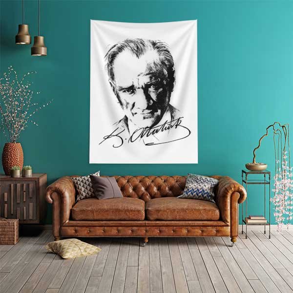 ataturk-duvar-resimlei-14331-02 Atatürk Kaligrafik Portre Duvar Örtüsü Kumaş Baskı 14331