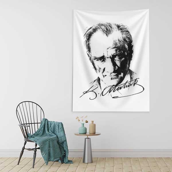 ataturk-duvar-resimlei-14331-03 Atatürk Kaligrafik Portre Duvar Örtüsü Kumaş Baskı 14331