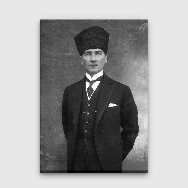 ataturk-duvar-tablo-13935-00 Klasik Siyah Beyaz Atatürk Portre Kanvas Tablo 13935