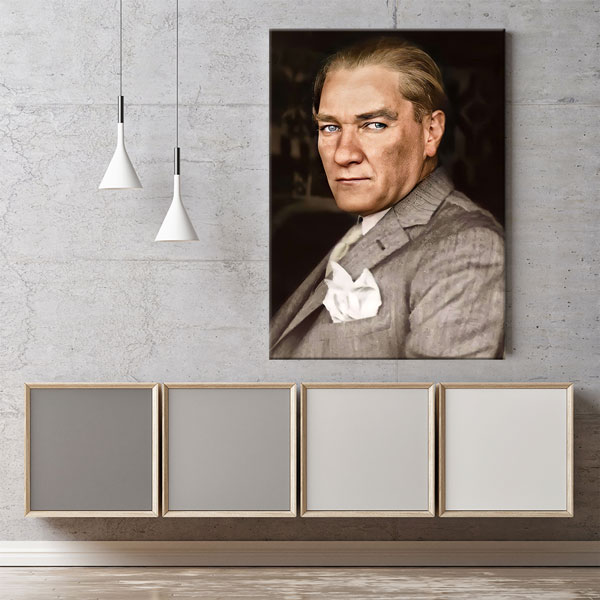 Atatürk Klasik Poz Renkli Portre Kanvas Tablo 6182