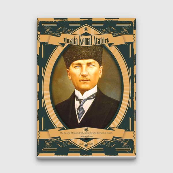 ataturk-duvar-tablolari-f-542-00 Klasik Çerçeveli Atatürk Portre Kanvas Tablo F-542