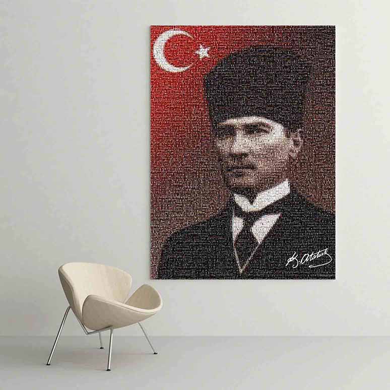 ataturk-duvar-tablosu-f-602-01 Türk Bayrağı Fonlu Atatürk Duvar Tablosu F-602