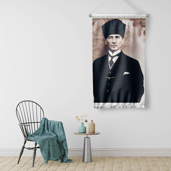 Atatürk Renkli Portre Duvar Flaması Kumaş Baskı 6228