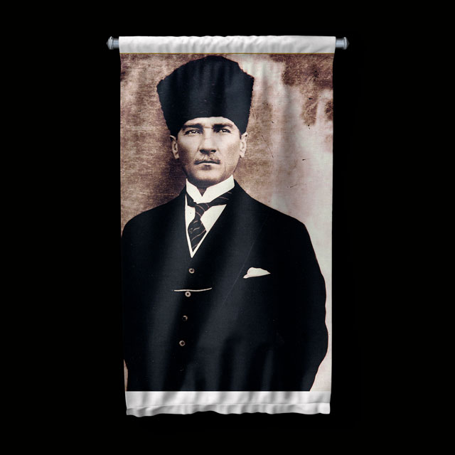 Atatürk Renkli Portre Duvar Flaması Kumaş Baskı 6228