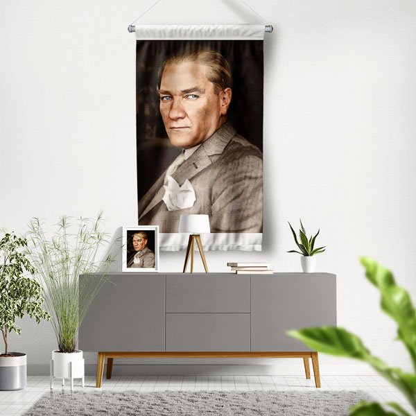 Atatürk Modern Portre Duvar Flaması Kumaş Baskı 6225