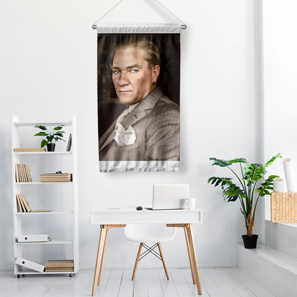 Atatürk Modern Portre Duvar Flaması Kumaş Baskı 6225