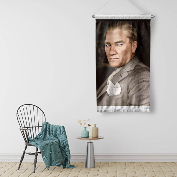 Atatürk Modern Portre Duvar Flaması Kumaş Baskı 6225