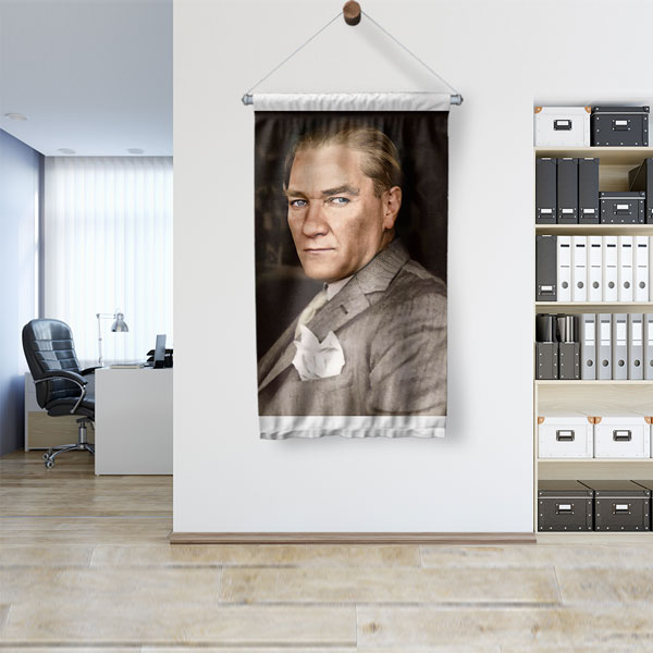 Atatürk Modern Portre Duvar Flaması Kumaş Baskı 6225