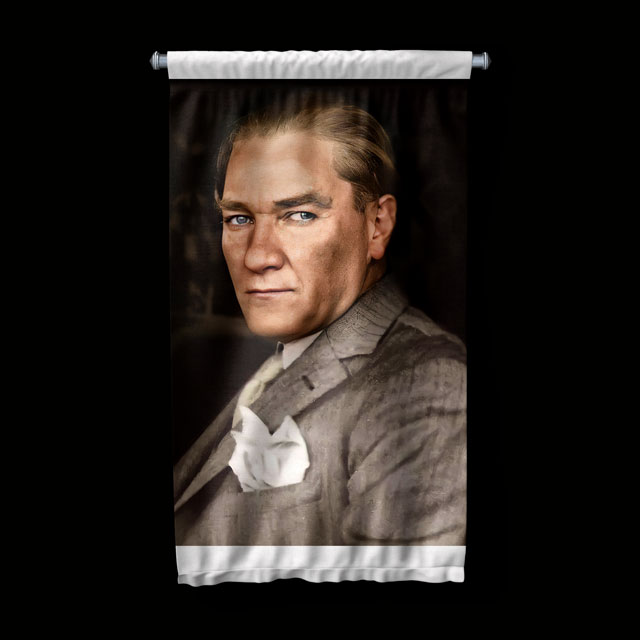 Atatürk Modern Portre Duvar Flaması Kumaş Baskı 6225