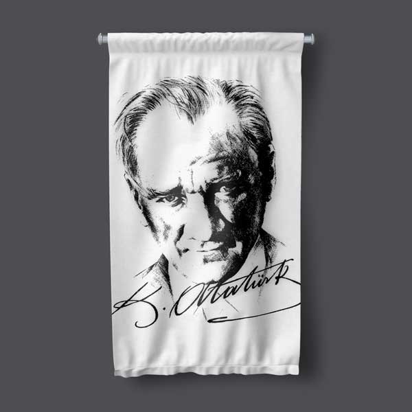 Atatürk İmza Tasarımlı Duvar Flaması – Siyah Beyaz Minimal Kumaş Baskı 14321