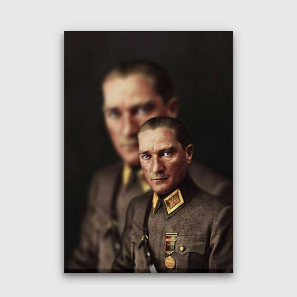 Atatürk Askeri Üniformalı Çift Yansımalı Portre Kanvas Tablo 6193