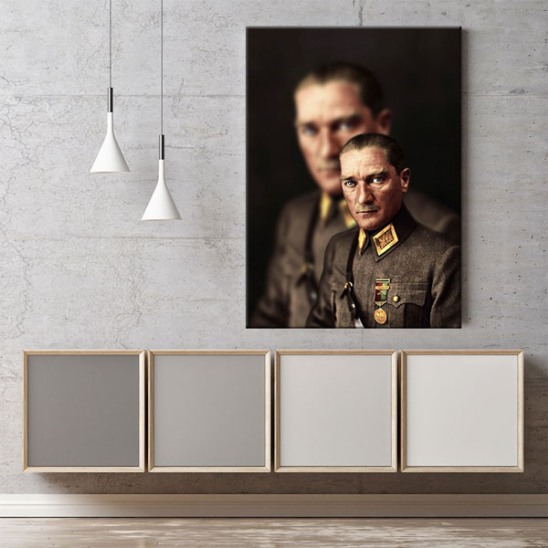 Atatürk Askeri Üniformalı Çift Yansımalı Portre Kanvas Tablo 6193
