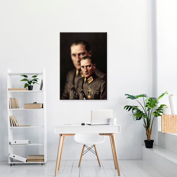 Atatürk Askeri Üniformalı Çift Yansımalı Portre Kanvas Tablo 6193
