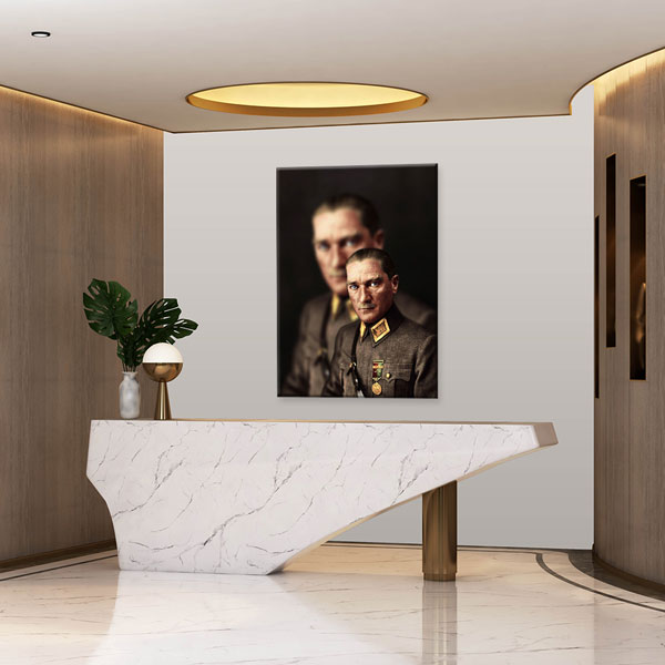 Atatürk Askeri Üniformalı Çift Yansımalı Portre Kanvas Tablo 6193