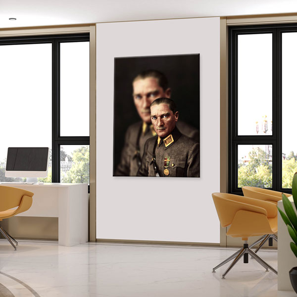 Atatürk Askeri Üniformalı Çift Yansımalı Portre Kanvas Tablo 6193