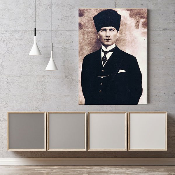 Atatürk Kalpaklı Klasik Portre Kanvas Tablo 6186