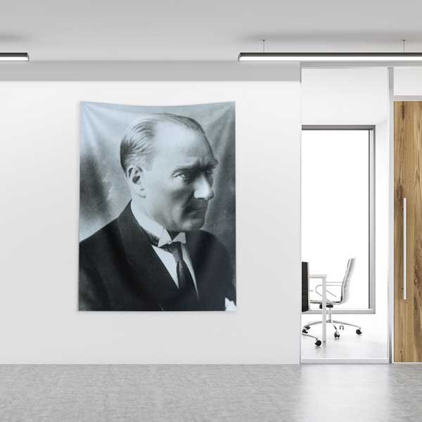 Atatürk Profil Portre Duvar Örtüsü Kumaş Baskı 14332