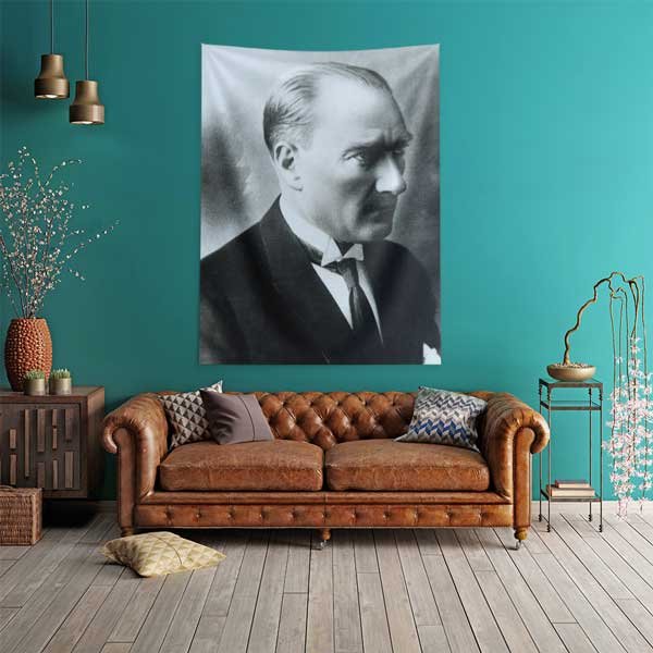 Atatürk Profil Portre Duvar Örtüsü Kumaş Baskı 14332