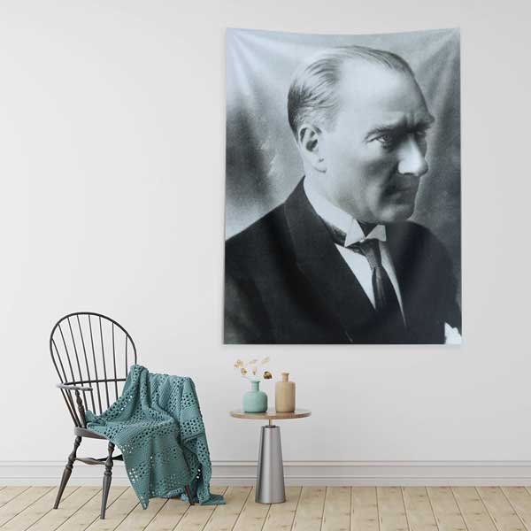 Atatürk Profil Portre Duvar Örtüsü Kumaş Baskı 14332