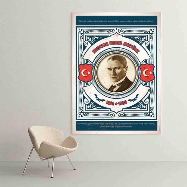 Atatürk Türk Bayraklı Klasik Kanvas Tablo F-560