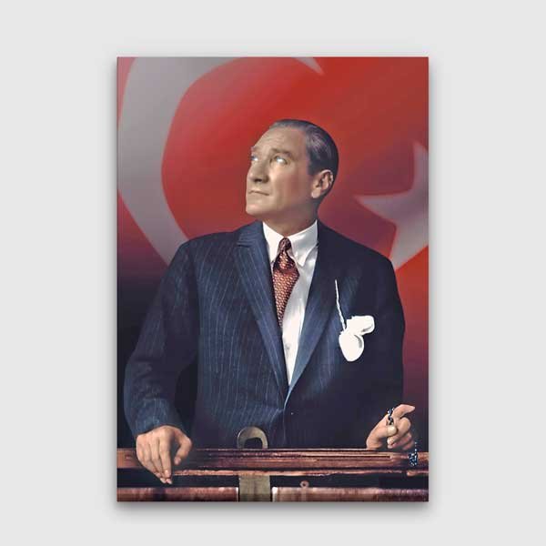 Türk Bayrağı Fonlu Renkli Atatürk Portre Kanvas Tablo 13932