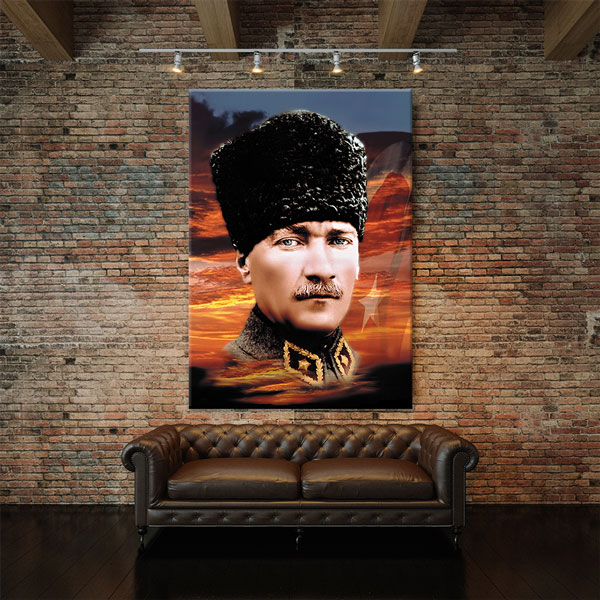 ataturk-tablolar-6191-01 Atatürk Gün Batımı Fonlu Portre Kanvas Tablo 6191