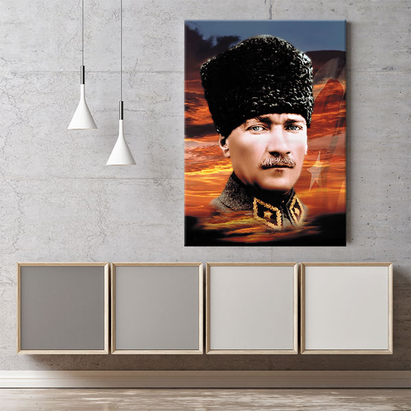 ataturk-tablolar-6191-02 Atatürk Gün Batımı Fonlu Portre Kanvas Tablo 6191