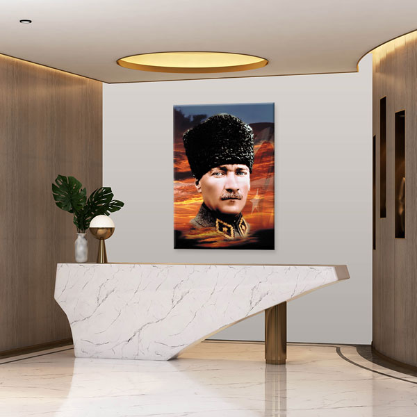 ataturk-tablolar-6191-04 Atatürk Gün Batımı Fonlu Portre Kanvas Tablo 6191