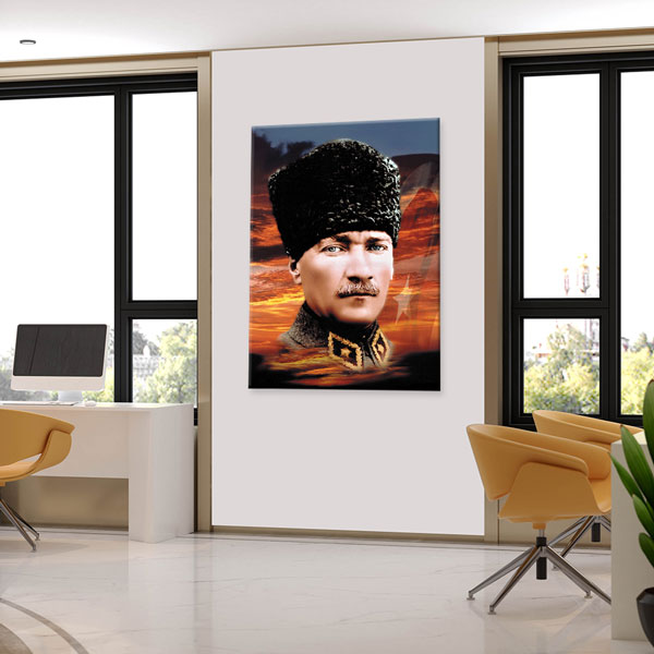 ataturk-tablolar-6191-05 Atatürk Gün Batımı Fonlu Portre Kanvas Tablo 6191