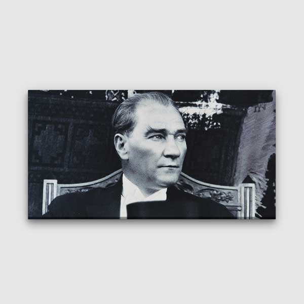 ataturk-tablolar-6199-00 Atatürk Düşünceli Bakışlar Siyah Beyaz Kanvas Tablo – 6199