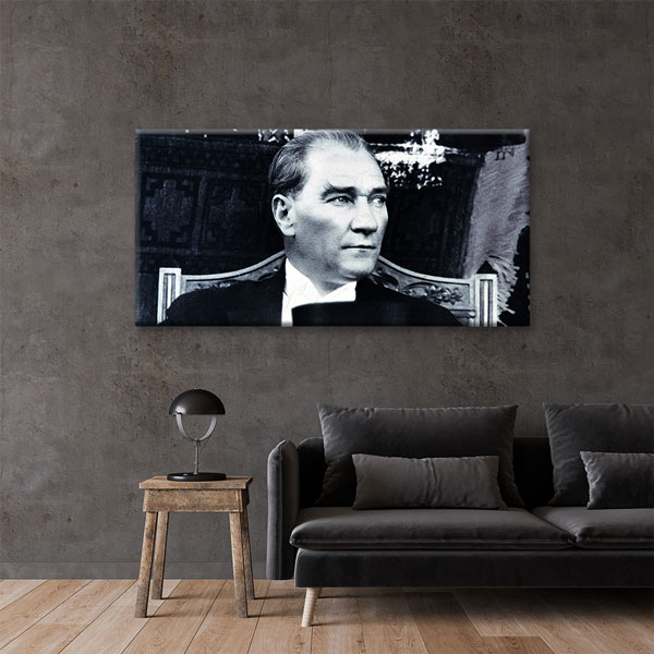 Atatürk Düşünceli Bakışlar Siyah Beyaz Kanvas Tablo – 6199