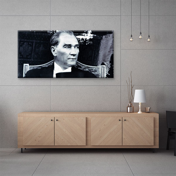 Atatürk Düşünceli Bakışlar Siyah Beyaz Kanvas Tablo – 6199