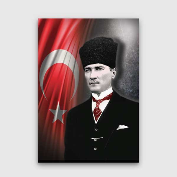 ataturk-tablolari-13940-00 Türk Bayraklı Atatürk Portre Kanvas Tablo 13940