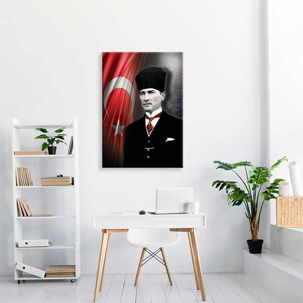 Türk Bayraklı Atatürk Portre Kanvas Tablo 13940