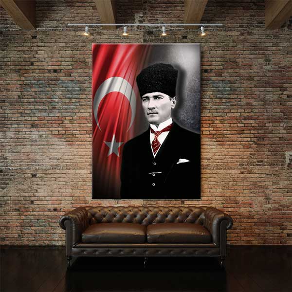 Türk Bayraklı Atatürk Portre Kanvas Tablo 13940