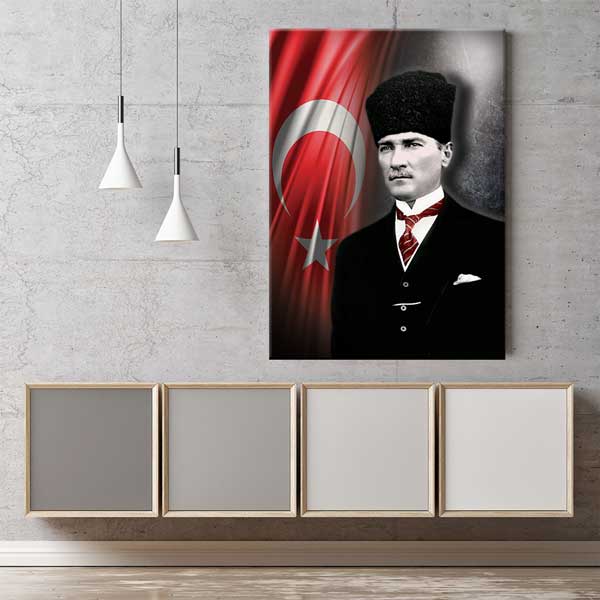 Türk Bayraklı Atatürk Portre Kanvas Tablo 13940