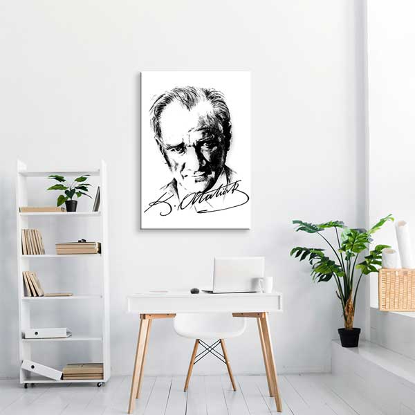 Minimal Çizim Atatürk Portre Kanvas Tablo 13941