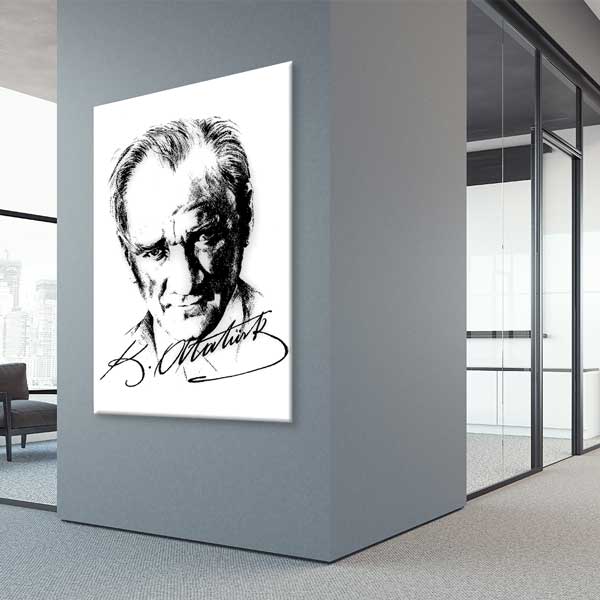 Minimal Çizim Atatürk Portre Kanvas Tablo 13941