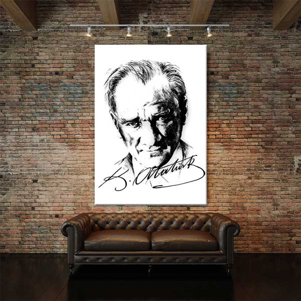 Minimal Çizim Atatürk Portre Kanvas Tablo 13941