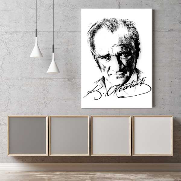 Minimal Çizim Atatürk Portre Kanvas Tablo 13941