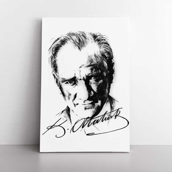 Minimal Çizim Atatürk Portre Kanvas Tablo 13941