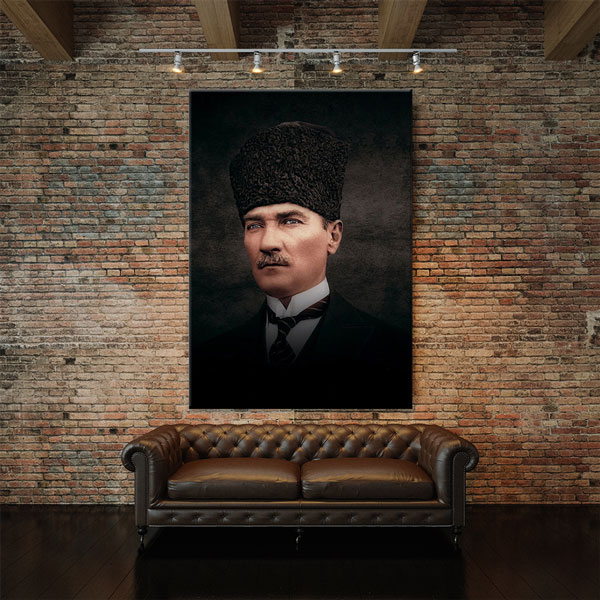 Atatürk Koyu Fonlu Klasik Portre Kanvas Tablo 6192