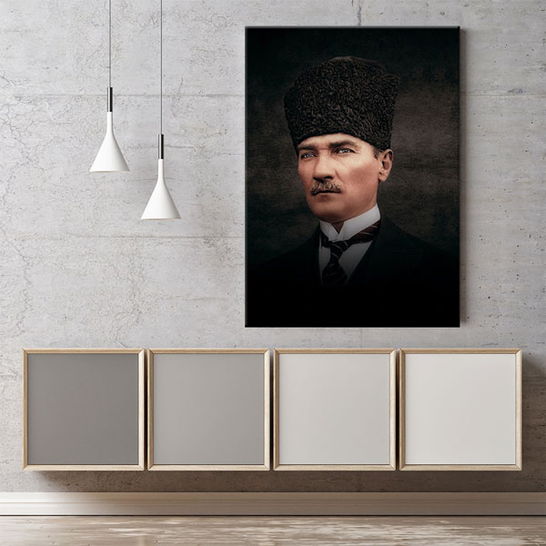 Atatürk Koyu Fonlu Klasik Portre Kanvas Tablo 6192