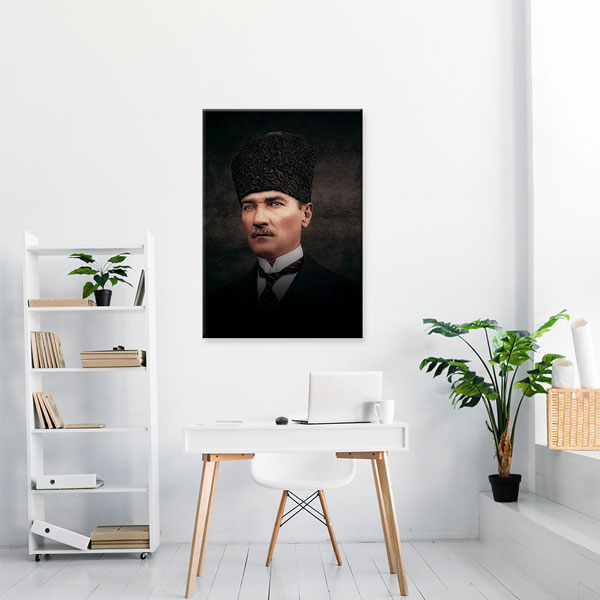 Atatürk Koyu Fonlu Klasik Portre Kanvas Tablo 6192