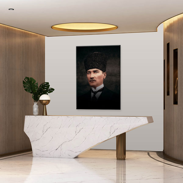 Atatürk Koyu Fonlu Klasik Portre Kanvas Tablo 6192