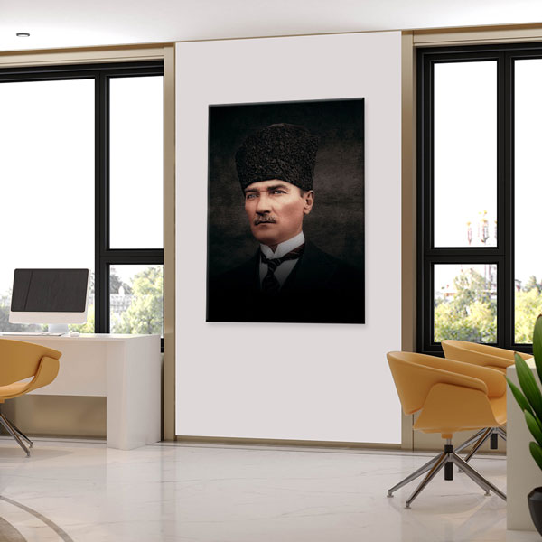 Atatürk Koyu Fonlu Klasik Portre Kanvas Tablo 6192