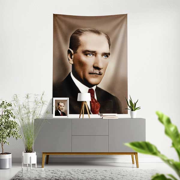 Atatürk Renkli Portre Duvar Örtüsü Kumaş Baskı 14326