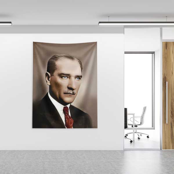Atatürk Renkli Portre Duvar Örtüsü Kumaş Baskı 14326
