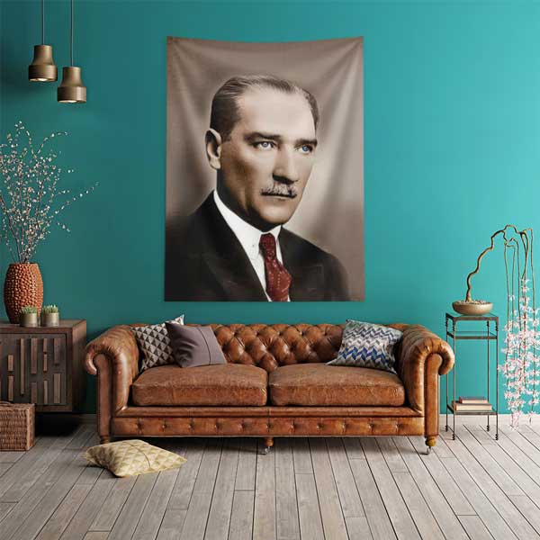 Atatürk Renkli Portre Duvar Örtüsü Kumaş Baskı 14326